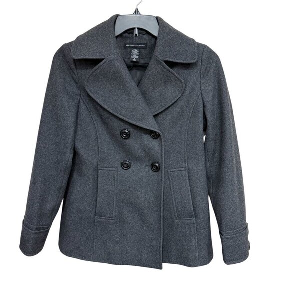 New York & Co. Women's Wool-Blend Double-Breasted Coat Sz 4 Gray Classic Style